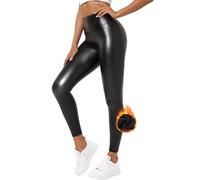 Zhiaek Leather Look Leggings for Women High Waist Faux Leather Trousers | Thin Fleece Lined Shiny Black Latex Pants for Going Out, Party, Night Out, Christmas Outfits
