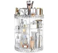 ZHIAI 360° Rotating Makeup Organizer, DIY Adjustable Bathroom Makeup Carousel Spinning Holder Rack, Large Capacity Cosmetics Disolay Cases, (Clear Diamond)