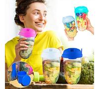 zhibang Keep Fit Salad Meal Shaker Cup, Portable Salad Shaker With Fork And Salad Dressing Holder, Perfect for work, picnic, travel, convenient and healthy salad meal shaker (2 pieces,Blue)