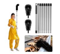 Zhichen star Gutter Cleaning Tools from the Ground - 10.5 FT Adjustable Gutter Cleaner Tools with Bendable Nylon Brush, Stainless Steel Pole for Safe, Ladder-Free Removal of Leaves, Twigs & Debris