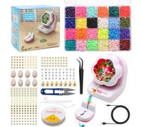 Zhichengbosi Clay Bead Spinner, Pink Electric Bead Spinner with 4800 PCS Clay Beads, Big Eye Beading Needles, Many Kinds of Beads Kit for DIY Jewelry Making, Waist, Bracelets, Necklaces