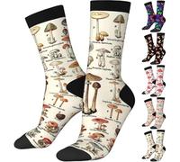 ZHIFU Funny Crew Mushroom Socks For Mushroom Lover, Cute Mushroom Printed Casual Novelty Sock Mushroom Gifts For Men Women, Mushroom Gift, One Size