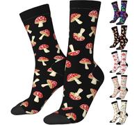 ZHIFU Funny Crew Mushroom Socks For Mushroom Lover, Cute Mushroom Printed Casual Novelty Sock Mushroom Gifts For Men Women, Mushroom Gifts Black, One Size