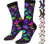 ZHIFU Funny Crew Mushroom Socks For Mushroom Lover, Cute Mushroom Printed Casual Novelty Sock Mushroom Gifts For Men Women, Mushroom Gifts, One Size