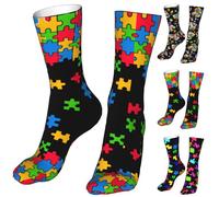 ZHIFU Funny Novelty Crew St Patricks Day Socks For Men Women,Athletic Sport Casual Soft Easter Day Socks Gifts, Funny Autism Awareness Gifts, One Size