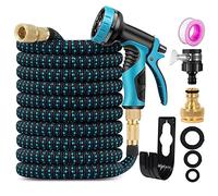 ZhiheHui Garden Hose 75FT Retractable with 3/4'', 1/2 Fitting and 16mm Universal Adapter 10 Patterns of Water Spray Guns for Watering Car Washing Pet Bathing etc., Blue