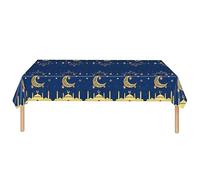 ZhiheHui Ramadan Table Cloth for Eid Tablecloths Party,137cm×274cm Eid Decorations Table Cloth Plastic Moon Star Tablecover Rectangular Table Cover for Mubarak Islam Muslim Decor (Blue tablecloth)