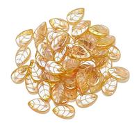 Zhiheng 100pcs 10x18mm Leaf Glass Beads AB Color Leaves Crystal Beads Gemstone Charms Moonstone for DIY Lampwork Dreamcatcher Suncatchers Wind chime Jewelry Making Ornaments (Gold)