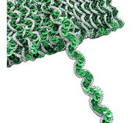 Zhiheng 13m Sparkle Sequin Scalloped Ribbon 1cm Wide Metallic Gimp Braid Trim Beaded Rick Rack for Upholstery Sewing Cosplay Wedding Curtain Home Decor (Green)