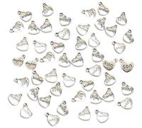 Zhiheng 50 Pack Family Pendant Heart Shaped Charms Mom Dad Brother Sister Grandma Grandpa Uncle Aunt Daugther Son Alloy Loose Beads for Jewelry Making Wine Charms (Silver)
