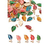Zhiheng 50pcs Leaf Enamel Charms Pendants Alloy Leaves Beads Wine Glass Charms for Jewellery Making Bracelet Necklace Earring Keychain Accessories