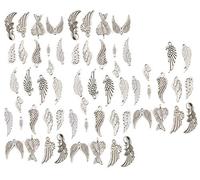 Zhiheng Assorted 60pcs Wings Alloy Pendants Angel Feather Wine Glass Charms Jewelry Making Beads for Birthday Christmas Valentine's Gift