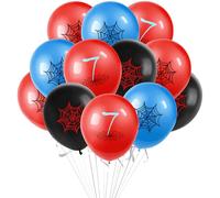 ZHIHUI Birthday party balloons, Spider themed color scheme, 7th Birthday Decorations, 12inch Red Black Blue Latex Balloons Party Decorations for Kids Boys Cartoon Theme Birthday Party Supplies