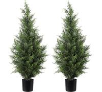 Zhildmosin Artificial Cedar Trees, Fake Cedar Pine Tree Potted Plant, 90 cm, Set of 2, Indoor Outdoors Garden Decorative Plants