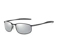 ZHILE Polarized Sunglasses for Men, 8-base Curve Wrap Metal Frame for Fishing Sporting Driving with Sunglasses Case, Black Frame Silver Mirrored Lens, M