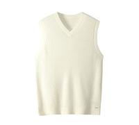 ZHILI fs Mens V-Neck Knitted Sweater Sleeveless Pullover Knitwear Vest Solid Plain Loose Fit All Match Sweater Tops, White, XXL, (K2D6042A_White_XX-Large)