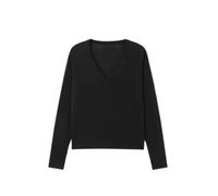 ZHILI Women's Merino Wool Sweater Casual Lightweight V Neck Raglan Sleeve Knit Top Loose Pullover_Black_Large