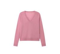 ZHILI Women's Merino Wool Sweater Casual Lightweight V Neck Raglan Sleeve Knit Top Loose Pullover_Pink_Small