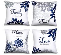 ZHILING Set of 4 Cushion Covers 45 x 45cm Navy style Family Faith Hope Love Words Pillow Cases Decorative Spring Summer Throw Pillow Covers for Sofa Bed Decor Square 18x18 Inches Throw Pillow Cases