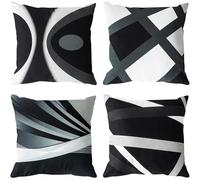 ZHILING Set of 4 Cushion Covers 45x45cm Abstract Black Grey White Stripes Bold design Pillow Cases Home Decor Square cushion covers 18x18 Inches