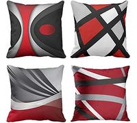 ZHILING Set of 4 Cushion Covers 45x45cm Modern Abstract Red Stripes Gray Black White Acrylic Bold Grey Decorative Pillow Cases Home Decor Square cushion covers 18x18 Inches
