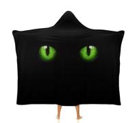zhimahou 60x50inches (150x130cm) Hooded Blanket, Black Cat Green Eyes Glow in Dark Print, Warm Cozy Throw Blanket Pajamas for Men Women, Plush Comfortable Hoodie Blanket