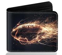 ZHIMEBYE Wallet for Teen Boys Leather - Credit Id Card Cash Holder Rfid Blocking Zipper Cool Funny Aesthetic Wallets, Football-Golden Lightning, Modern