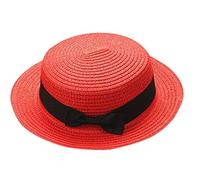 ZHINIAN Baby Sun Hat Bowknot Straw Hat for Kids Wide Brim Boater Hat Foldable Breathable Flat Top Beach Hats UV Protection Red