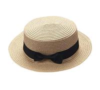 ZHINIAN Baby Sun Hat Summer Bowknot Straw Hat for Kids Wide Brim Boater Hat Foldable Breathable Flat Top Beach Hats UV Protection Beige