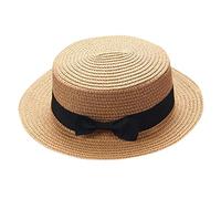 ZHINIAN Baby Sun Hat Summer Bowknot Straw Hat for Kids Wide Brim Boater Hat Foldable Breathable Flat Top Beach Hats UV Protection Khaki