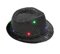 ZHINIAN Sequin Light Up LED Fedora Hat Men Women Stylish Short Brim Trilby Hats Glitter Retro Disco Dance Party Hats Black