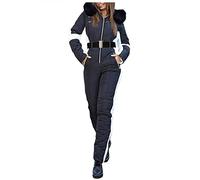 ZHINIAN Womens One Pieces Ski Suits Windproof Waterproof Winter Warm Ski Jumpsuit Casual Removable Hood Snowsuit for Snow Sports, Black, S