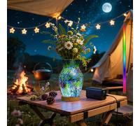 ZHIPINHUI 8-Inch Handcrafted Mosaic Cracked-Ice Vase Bedside Lamp with USB-Powered LED Wooden Base,Single-Switch Auto-Cycle RGB Mood Light, Purple-Green Vase USB Night Light for Party,Camping Decor
