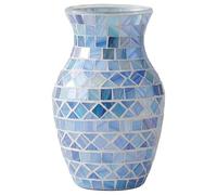 ZHIPINHUI 8" Premium Grey Mosaic Vase, High-Gloss Cyan-Blue Fish Scale Glass Flower Vase, Mirror-Effect Modern Art Centerpiece for Coastal Home & Office Decor