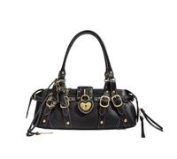 ZHIQIA Studded Boston Bag for Women Faux Leather Top Handle with Padlock | Gold Studs,Heart Padlock,Star Charm,Buckles,Tassels,38x17x15cm,650g,Large Size,Blush Pink,Black,Coffee,Flap Pocket