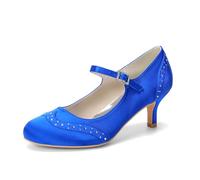 ZhiQin Blue,5 UK, Low Heel White Satin Wedding Shoes, 6Cm Kitten Heel Mary Jane Bridal Pumps for Bride