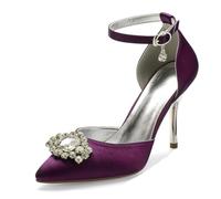 ZhiQin Burgundy Heels for Women Pointed Toe Sandals Summer Ankle Strap Elegant Classic Wedding Dress Shoes,Burgundy,2 UK