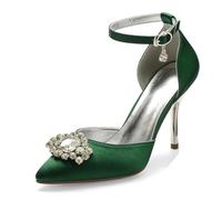 ZhiQin Burgundy Heels for Women Pointed Toe Sandals Summer Ankle Strap Elegant Classic Wedding Dress Shoes,Dark Green,4 UK