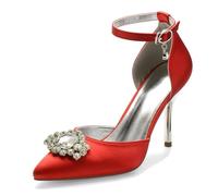 ZhiQin Burgundy Heels for Women Pointed Toe Sandals Summer Ankle Strap Elegant Classic Wedding Dress Shoes,Red,10 UK
