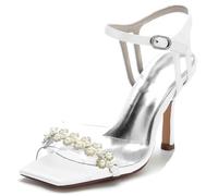 ZhiQin Burgundy Heels for Women Sexy Bridal Pumps Satin High Heel Stiletto Open Toe Dress Shoes,White,7 UK