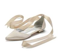 ZhiQin Champagne,3 UK, Women Wedding Ballerinas Flats Heel Formal Poined Toe Dress Shoes for Sandals Flannel Prom Party Shoes