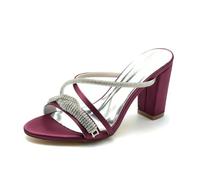 ZhiQin Chunky Heels for Women Fashion Open Toe High Heel Pumps Sexy Slip On Party Shoes, Court Shoes with Rhinestone,Burgundy,9 UK