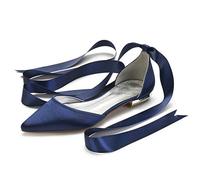 ZhiQin Dark Blue,3 UK, Women Wedding Ballerinas Flats Heel Formal Poined Toe Dress Shoes for Sandals Flannel Prom Party Shoes