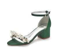ZhiQin Dark Green,5 UK, Green Heels for Women Sexy Pointed Toe Ankle Strap Sandals Buckle Party Dress with pearl