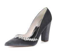 ZhiQin ,Gray,6 UK, Women 10.3cm Thick Heel Pink Velvet Crystal Bridal Shoes Pointed Toe Wedding Heels