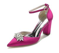 ZhiQin Hunter Green Shoes for Women Block Heels Ankle Strap Silver Pumps Pointed Toe Sandals Buckle Party Dress,Rose,9 UK