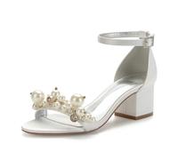 ZhiQin Ivory,10 UK, Green Heels for Women Sexy Pointed Toe Ankle Strap Sandals Buckle Party Dress with pearl