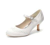 ZhiQin Ivory,7 UK, Low Heel White Satin Wedding Shoes, 6Cm Kitten Heel Mary Jane Bridal Pumps for Bride