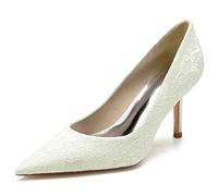 ZhiQin ,Ivory,9 UK,Wedding Shoes for Bride Lace Bridal Heels Women's Satin Pointed Toe Prom Party Dress Pumps Stiletto Heels
