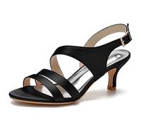 ZhiQin Lavender Shoes for Women with Heels Pumps Buckle Stiletto Ivory High Heel Satin Dress Shoes,Black,8 UK